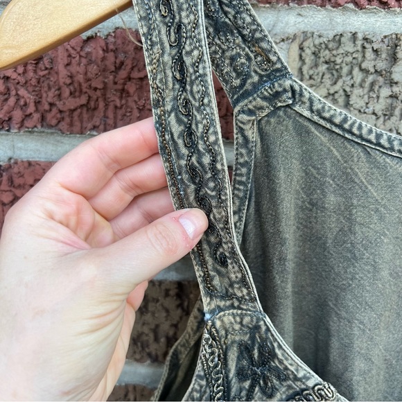 L’Pogee Washed Olive Green and Embroidered Spaghetti Strap Mini Dress - Picture 7 of 10